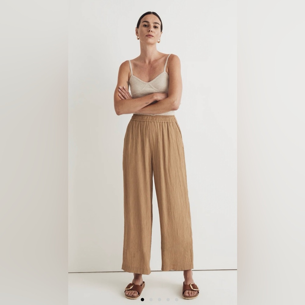 Madewell Crinkled Crepe Wide Leg Pants Khaki Small